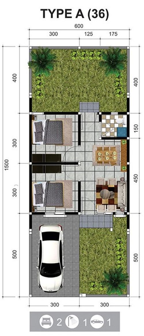 foto denah rumah tipe NEW EMERALD A (702) perumahan HEAVENLAND PARK