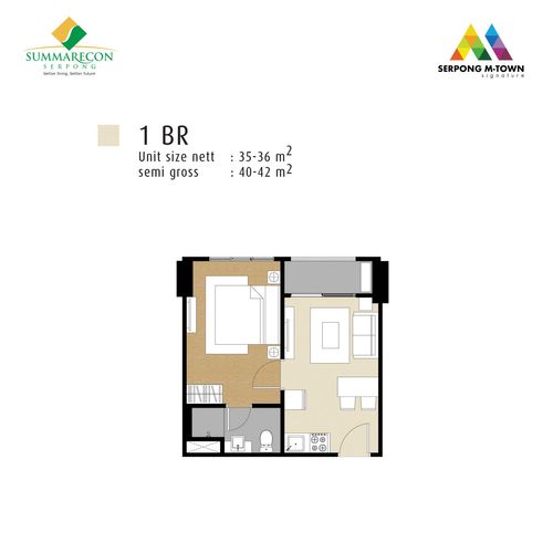 foto denah rumah tipe 1BR-MTS perumahan M-Town Signature & M-Town Residence