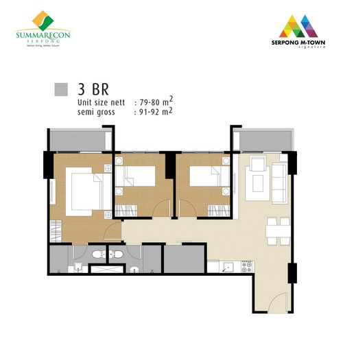 foto denah rumah tipe 3BR-MTS perumahan M-Town Signature & M-Town Residence