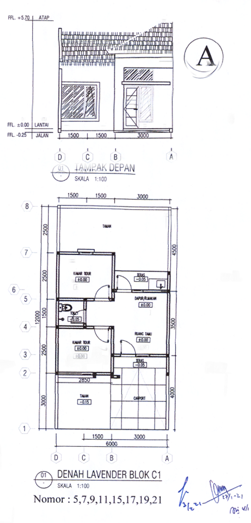 foto denah rumah tipe BLOK C1 33/72 perumahan 3 BISNIS CENTER KARAWANG