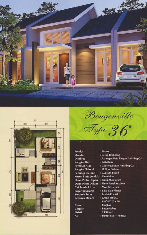 foto denah rumah tipe BOUGENVILLE 72 perumahan WIROGUNAN RESIDENCE TAHAP 1