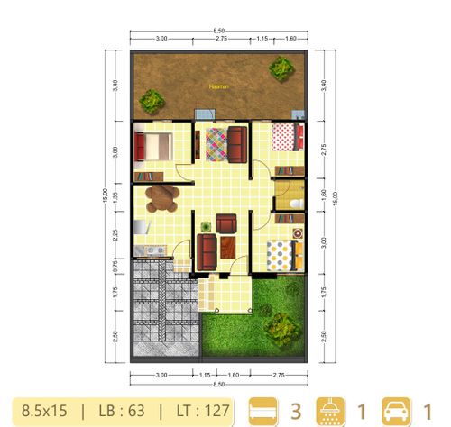foto denah rumah tipe 63 perumahan VILLA GARDENIA