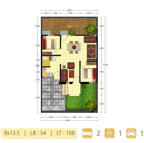 foto denah rumah tipe 54 perumahan VILLA GARDENIA