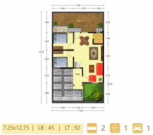 foto denah rumah tipe 45 perumahan VILLA GARDENIA