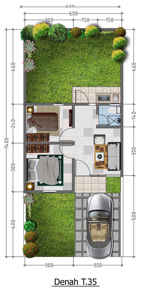 foto denah rumah tipe Jasmine T35 perumahan TAMAN PURI CENDANA