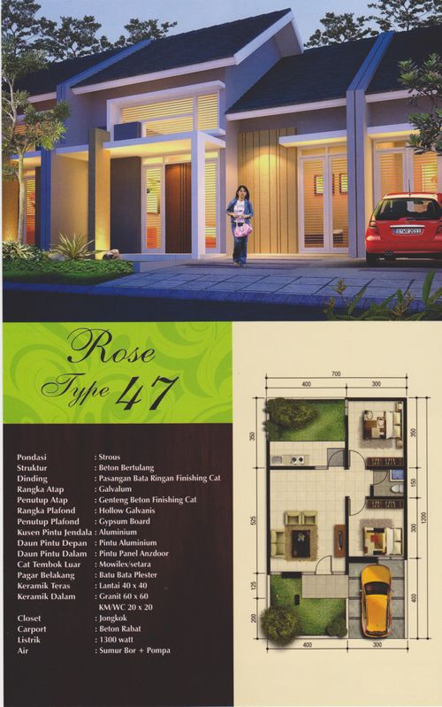 foto denah rumah tipe ROSE perumahan WIROGUNAN RESIDENCE TAHAP 1