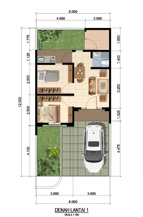 foto denah rumah tipe Paris T40 perumahan TAMAN PURI CENDANA