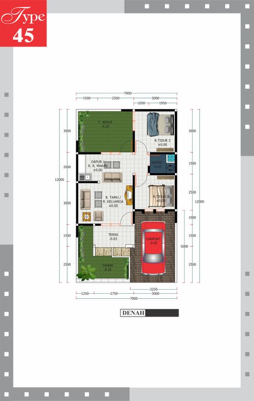 foto denah rumah tipe 45 perumahan Taman Kuntan Singopuran