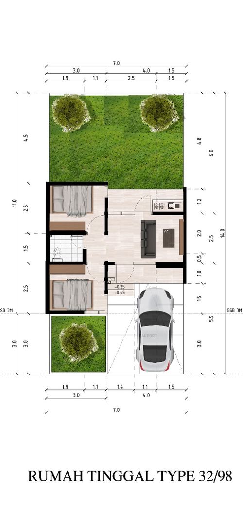 foto denah rumah tipe AURORA 32/98 perumahan Bukit Rancamaya Residence