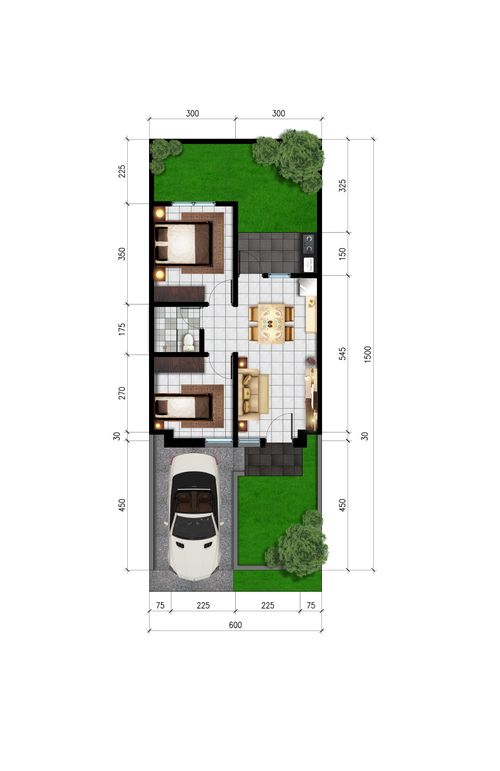 foto denah rumah tipe T45 Dandellion perumahan Dau Garden Residence