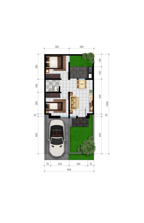 foto denah rumah tipe T36 EDELWEISS perumahan Dau Garden Residence