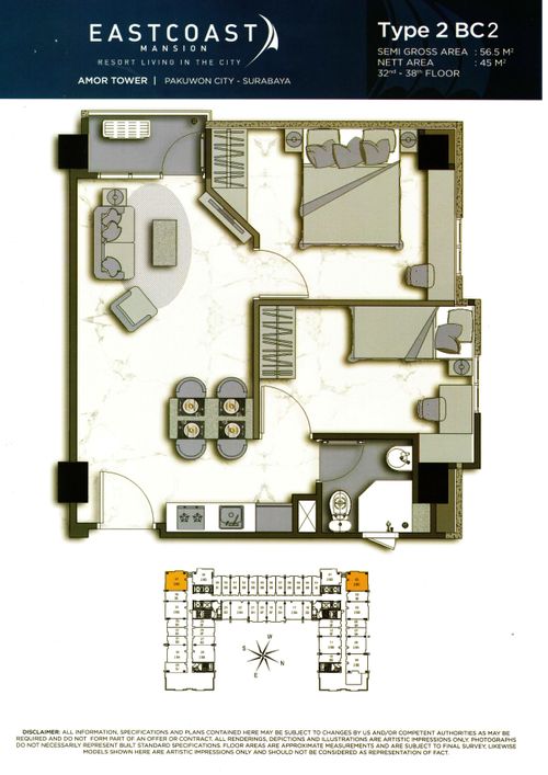 foto denah rumah tipe 2 BC 2 perumahan TOWER AMOR, EAST COAST MANSION