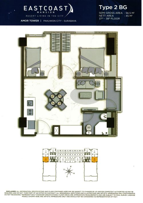foto denah rumah tipe 2 BG perumahan TOWER AMOR, EAST COAST MANSION
