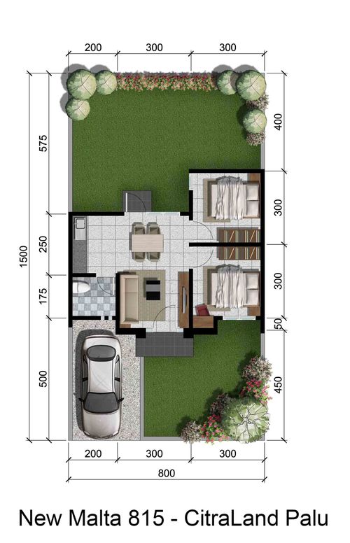 foto denah rumah tipe Malta 52/120 perumahan CitraLand Palu