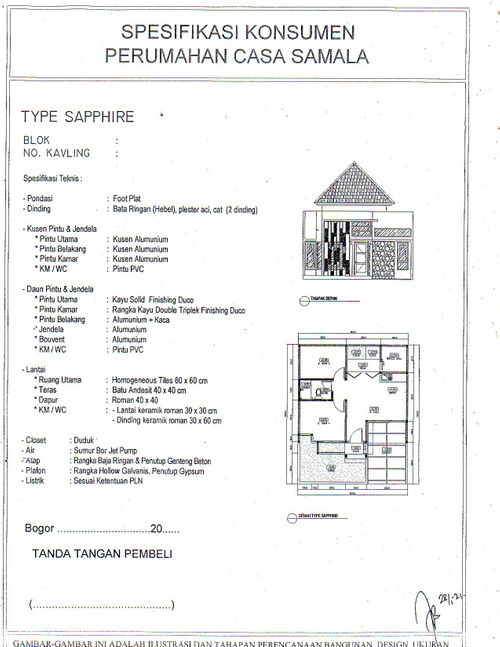foto denah rumah tipe 51/117 perumahan CASA SAMALA