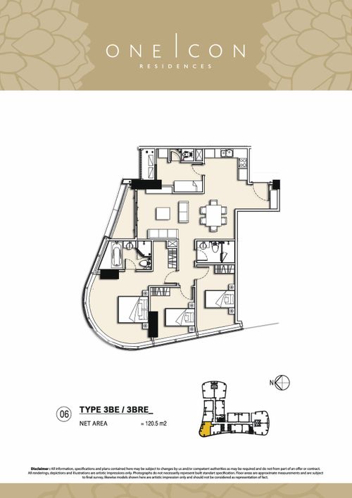 foto denah rumah tipe 3 BE / 3 BRE perumahan TOWER ONE ICON, SUPERBLOK TUNJUNGAN CITY