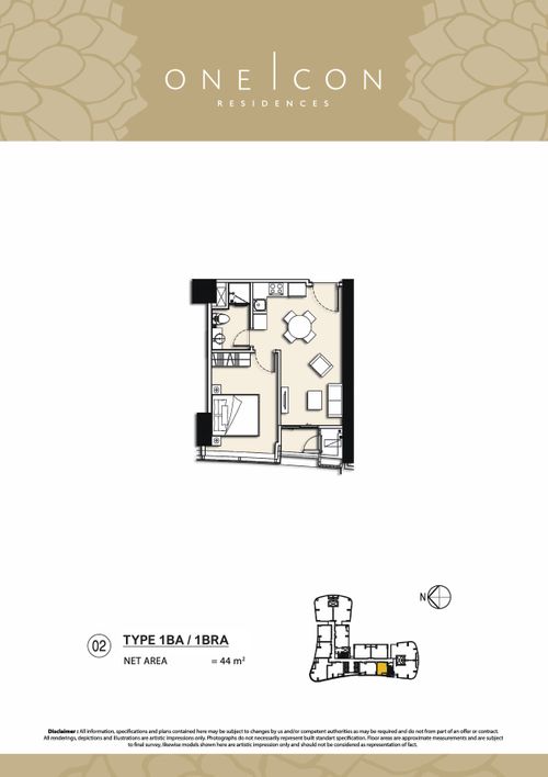 foto denah rumah tipe 1 BA / 1 BRA perumahan TOWER ONE ICON, SUPERBLOK TUNJUNGAN CITY