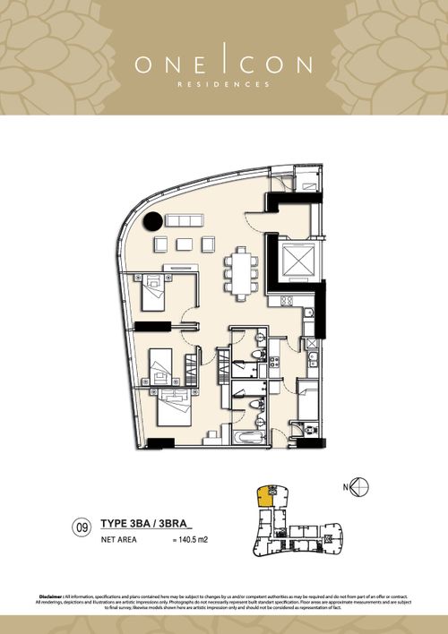 foto denah rumah tipe 3 BA / 3 BRA_ perumahan TOWER ONE ICON, SUPERBLOK TUNJUNGAN CITY