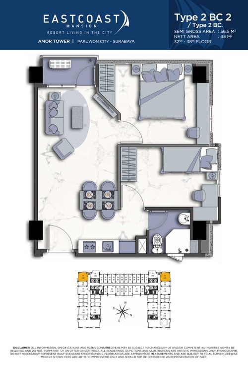 foto denah rumah tipe 2 BC2 / 2 BC. perumahan TOWER AMOR, EAST COAST MANSION
