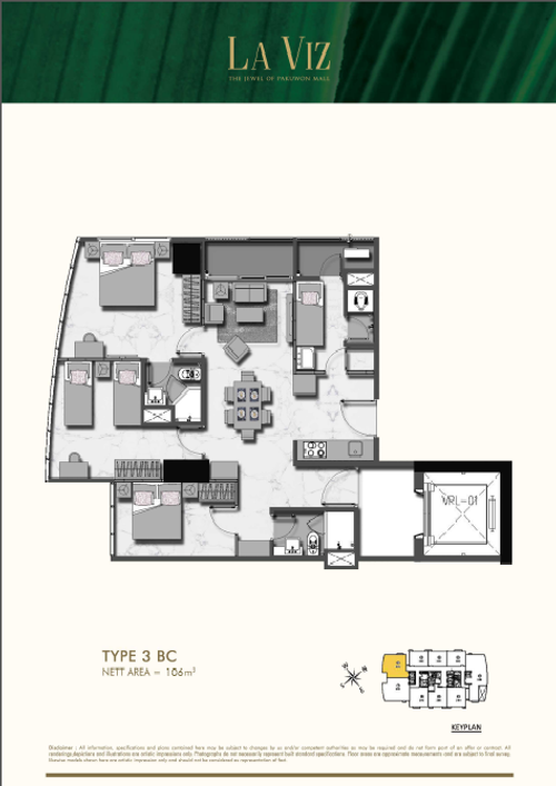 foto denah rumah tipe 3 BC perumahan LA VIZ