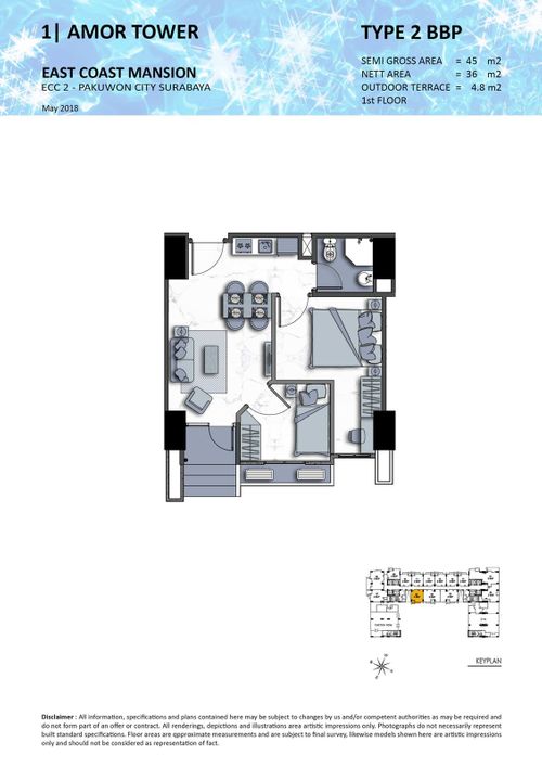 foto denah rumah tipe 2 BBP perumahan TOWER AMOR, EAST COAST MANSION