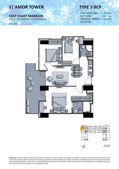 foto denah rumah tipe 3 BCP perumahan TOWER AMOR, EAST COAST MANSION