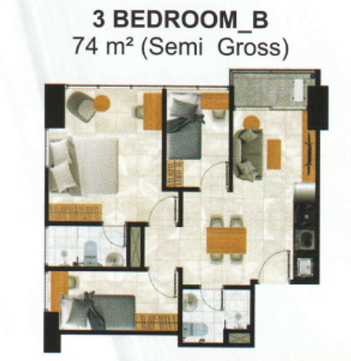 foto denah rumah tipe 3 Bedroom_B perumahan Green Sedayu Apartement