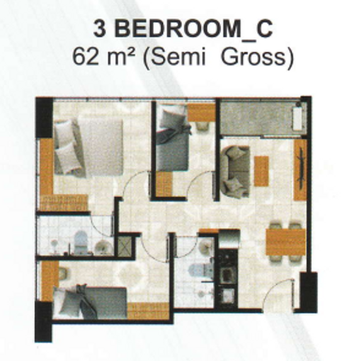 foto denah rumah tipe 3 Bedroom_C perumahan Green Sedayu Apartement