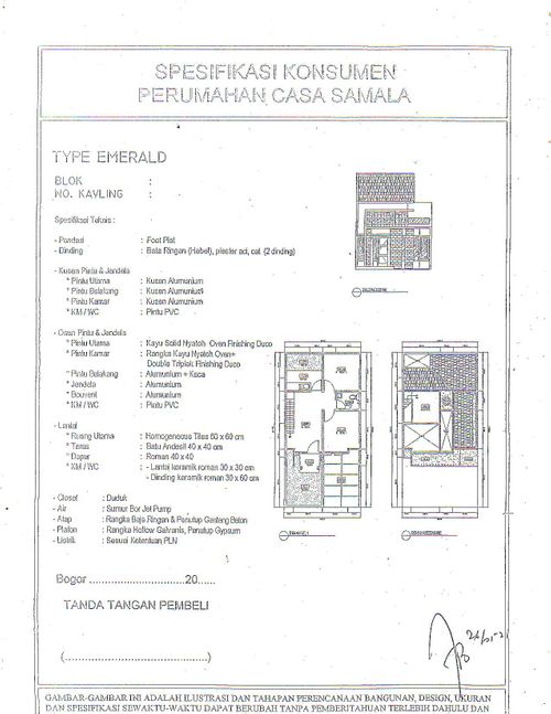 foto denah rumah tipe 40/140 perumahan CASA SAMALA