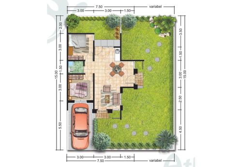 foto denah rumah tipe Cordyla hoek perumahan CLUSTER ATLANTIS SEGARA CITY KHI