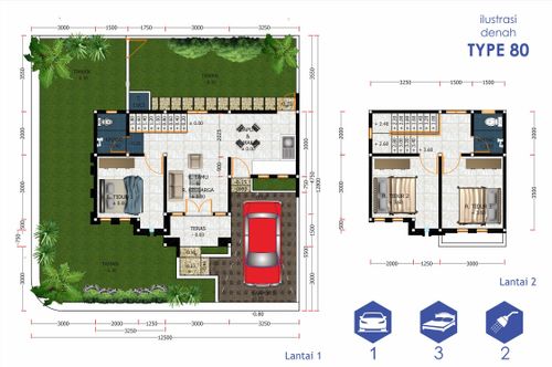 foto denah rumah tipe 80/161 perumahan KUANTAN REGENCY WIROBRAJAN