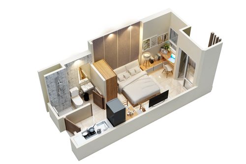 foto denah rumah tipe BRENSVILLE 1 BED A perumahan VIDA VIEW APARTEMEN TOWER BRENSVILLE