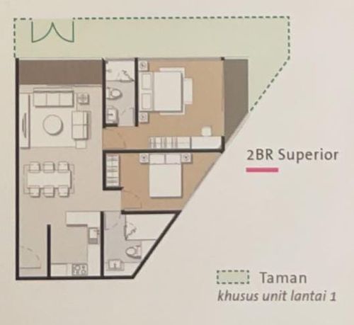 foto denah rumah tipe 2BR superior perumahan Apartement The Rosebay