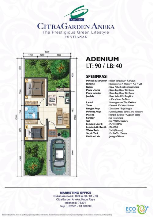 foto denah rumah tipe ADENIUM-1A BLOK G02 Nomor 03 perumahan CITRAGARDEN ANEKA