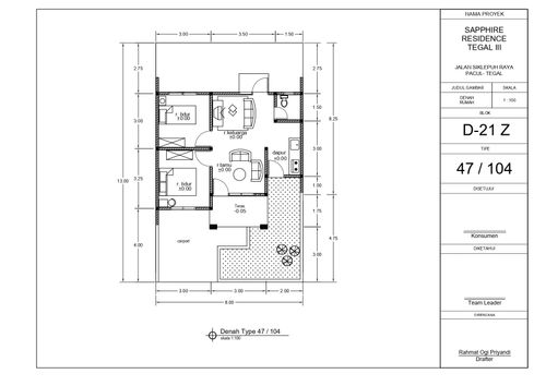 foto denah rumah tipe ZAMRUD 47 perumahan SAPPHIRE RESIDENCE TEGAL