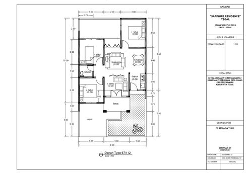 foto denah rumah tipe RUBY 67 perumahan SAPPHIRE RESIDENCE TEGAL