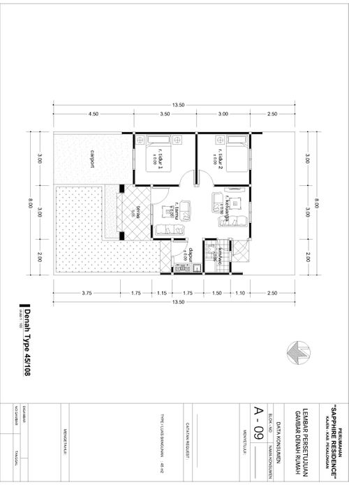 foto denah rumah tipe 45 perumahan PERUMAHAN SAPPHIRE RESIDENCE