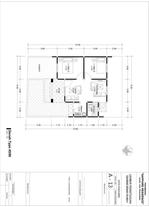 foto denah rumah tipe 45 perumahan PERUMAHAN SAPPHIRE RESIDENCE