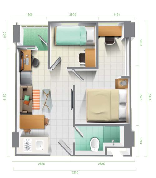 foto denah rumah tipe 2 BR perumahan KALIANA APARTMENT TOWER ASTER