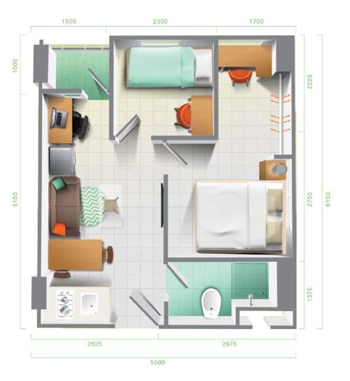 foto denah rumah tipe 2 BR Corner perumahan KALIANA APARTMENT TOWER ASTER