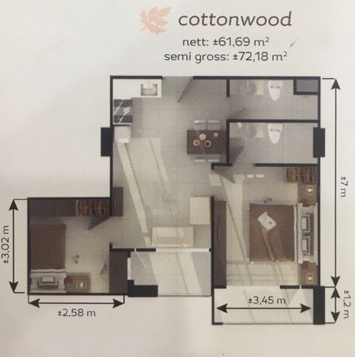 foto denah rumah tipe COTTONWOOD perumahan Galeri Ciumbuleuit Apartment 3