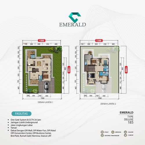 foto denah rumah tipe Cluster Emerald 185 perumahan OPI REGENCY 2 CLUSTER EMERALD