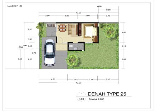 foto denah rumah tipe Dolomite/25 perumahan Duta Indah Residence - Rukan Emerald