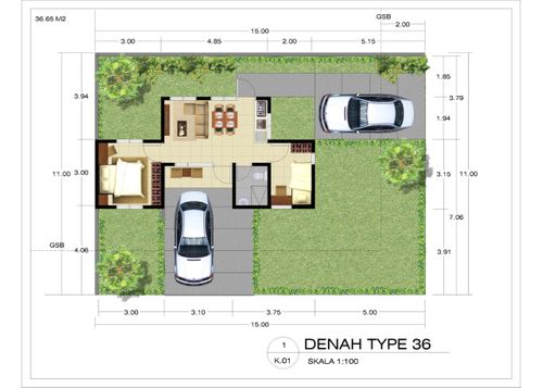 foto denah rumah tipe Dolomite/36 perumahan Duta Indah Residence - Rukan Emerald