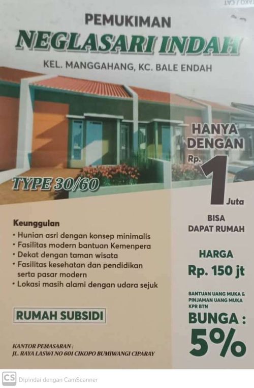 foto denah rumah tipe 30/60 perumahan BUKIT NEGLASARI INDAH