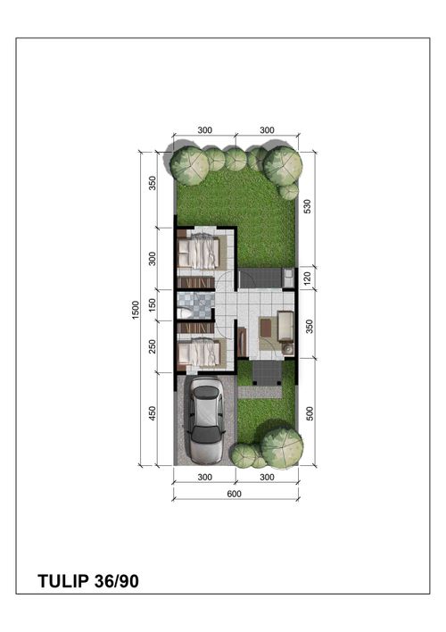 foto denah rumah tipe Tulip 3 Boulevard Hoek (133) perumahan CitraIndah City Bukit Tulip