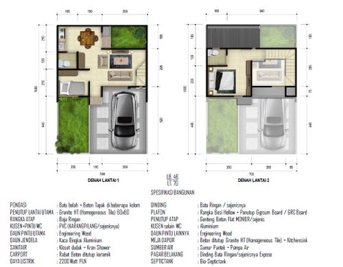 foto denah rumah tipe Brown Spinel 46/70 perumahan Taman Krakatau - Margatani