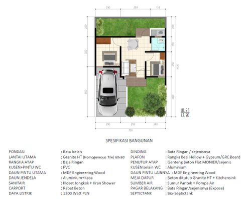 foto denah rumah tipe Amethyst.A 26/70 perumahan Taman Krakatau - Margatani