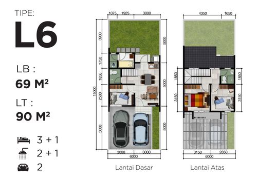 foto denah rumah tipe 69/90 perumahan Jakarta Garden City Shinano
