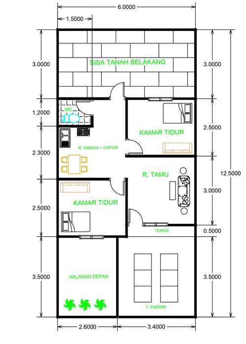 foto denah rumah tipe 36/69 perumahan Griya Sungai Raya II